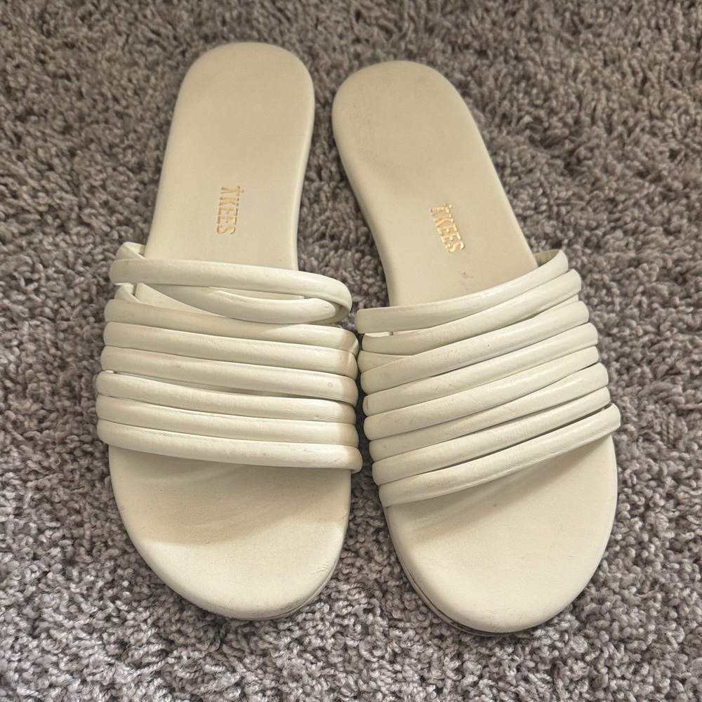 TKEES Cream Strappy Slide Sandals